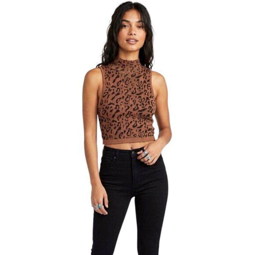 Bozzolo Womens Cropped Top Cheetah Animal Print Mob Wife Sz Small Sz Medium